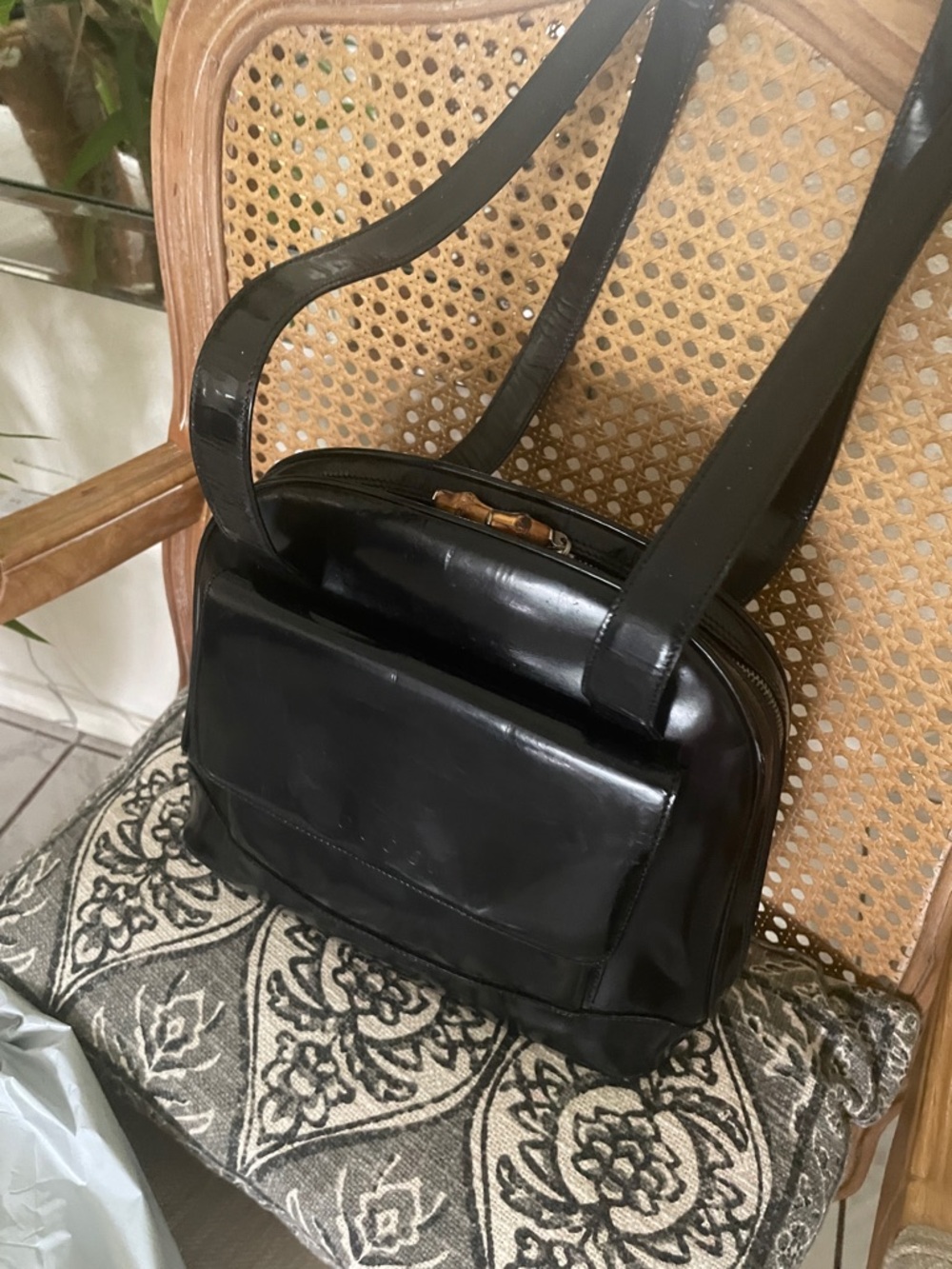 Vintage
Gucci Black Patent Bamboo Bag (As Is / Project Piece)"